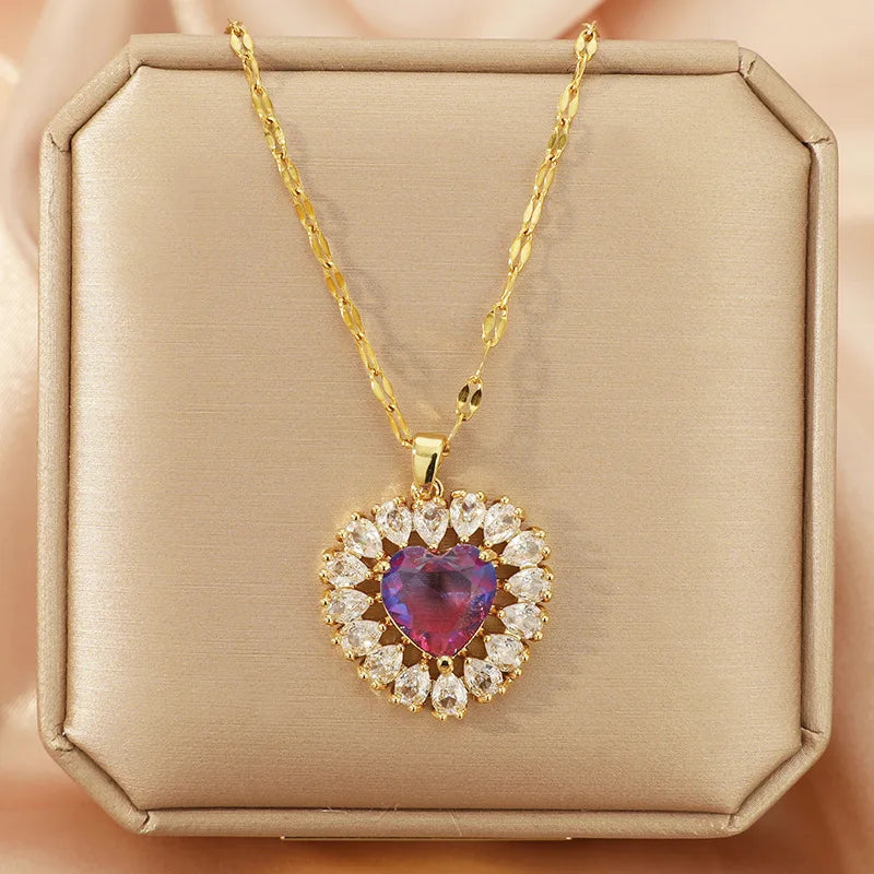 Ocean Heart Zircon Pendant Necklace – Gold Clavicle Chain Pendant Necklace Nixie