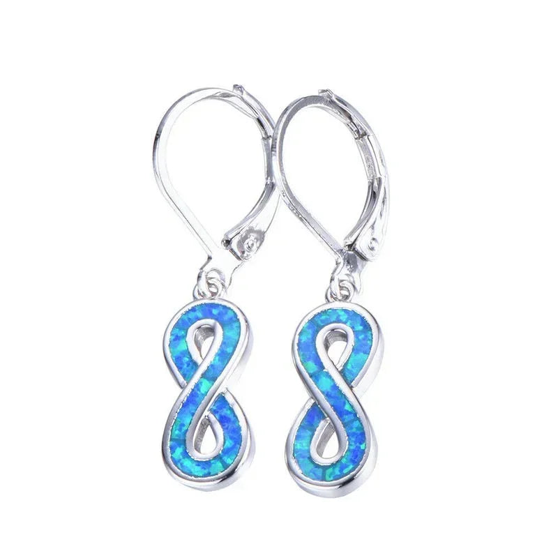 Blue Simulated Opal Dangle Drop Earrings | Rhinestone Crystal Dangle Drop Earrings Nixie