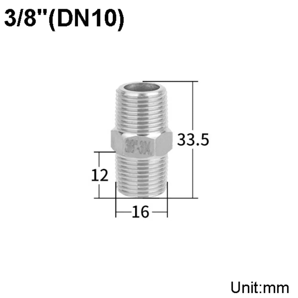 304 Stainless Steel Male Thread Hex Nipple Pipe Fitting 1/8"–1" Pipe Fitting Connector Nixie 3-8-