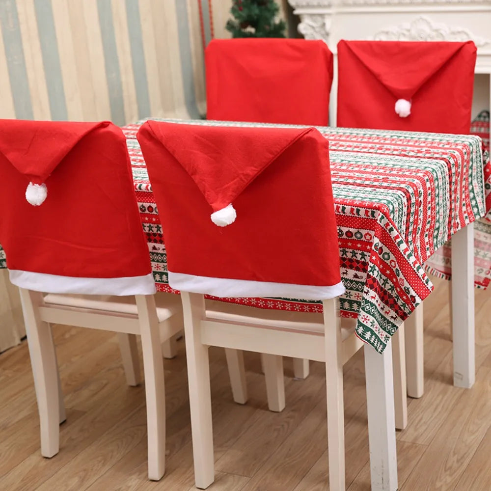 4PCS Christmas Santa Hat Chair Covers – Festive Dining Decor Chair Cover Set Nixie