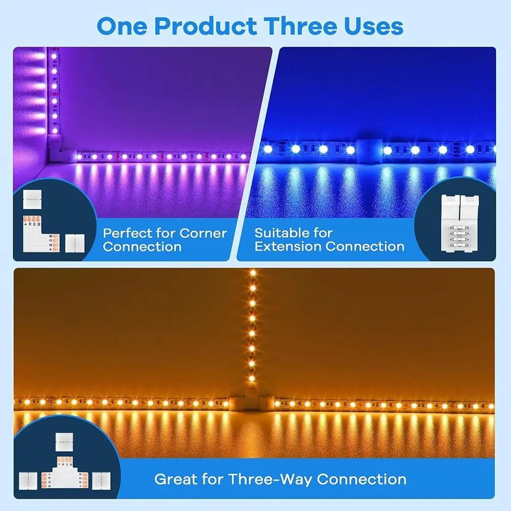 30pcs LED Strip Connectors 8mm/10mm L-Shape 3-Pin & 4-Pin