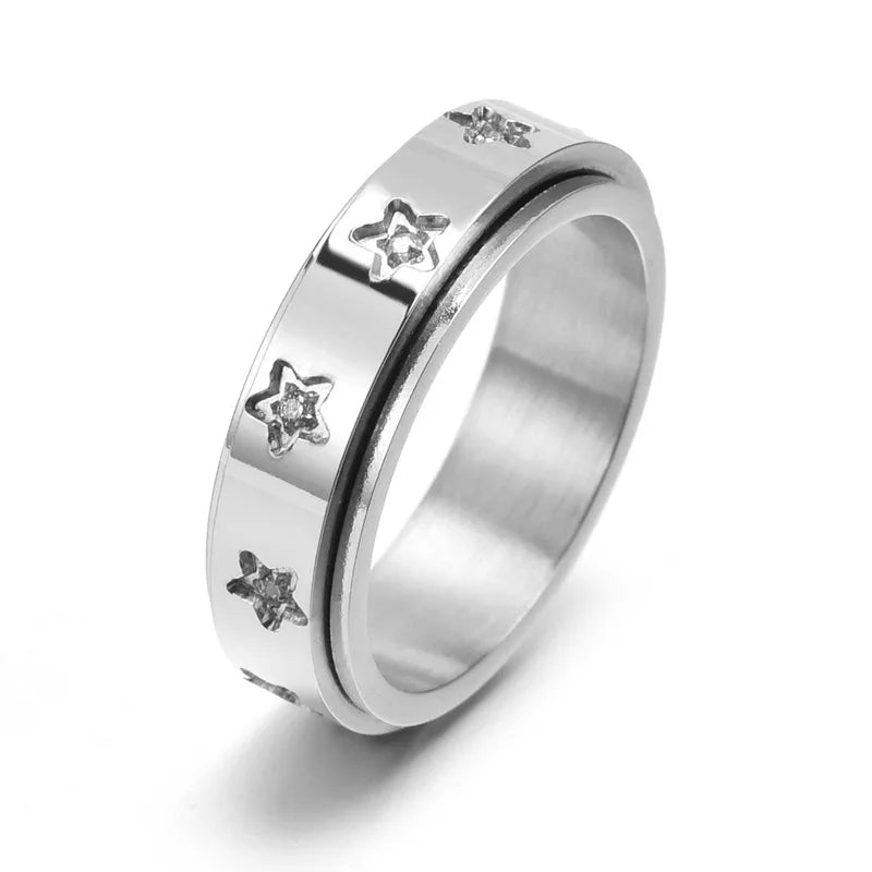 Stainless Steel Spinner Fidget Ring – Punk Skull Star Unisex Spinner Fidget Ring Nixie