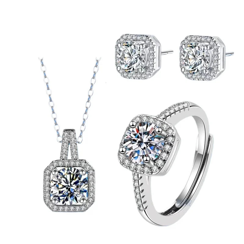 Square CZ Crystal Bridal Jewelry Set – Necklace, Earrings & Ring Bridal Jewelry Set Nixie
