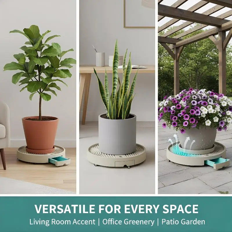 Round Caster Flower Pot Tray with Drainage – 3 Sizes Plant Caster Tray Nixie