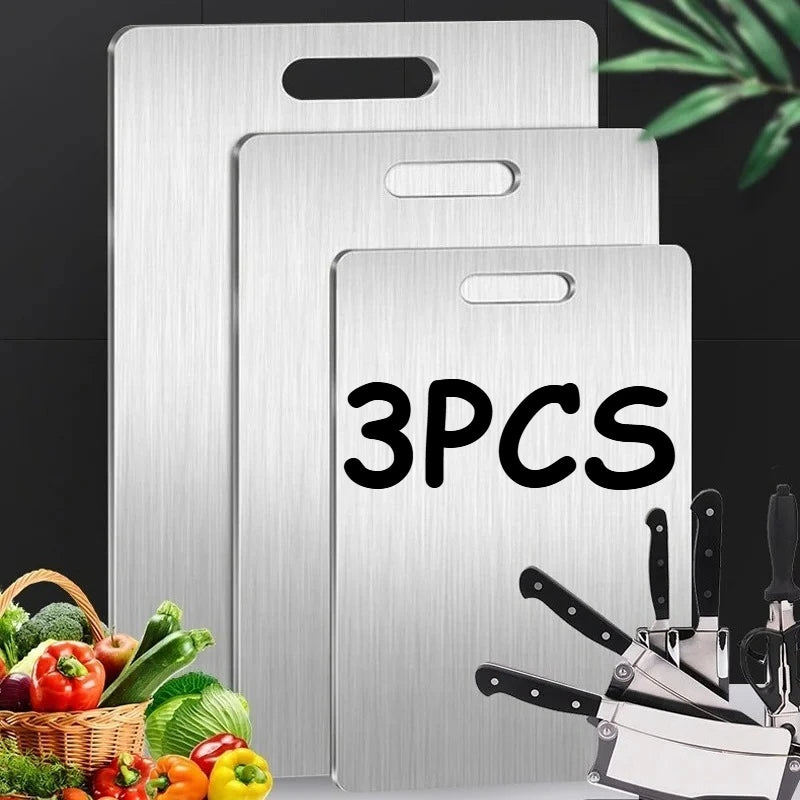 3-Piece Stainless Steel Cutting Board Set – Double-Sided Stainless Steel Cutting Board Nixie