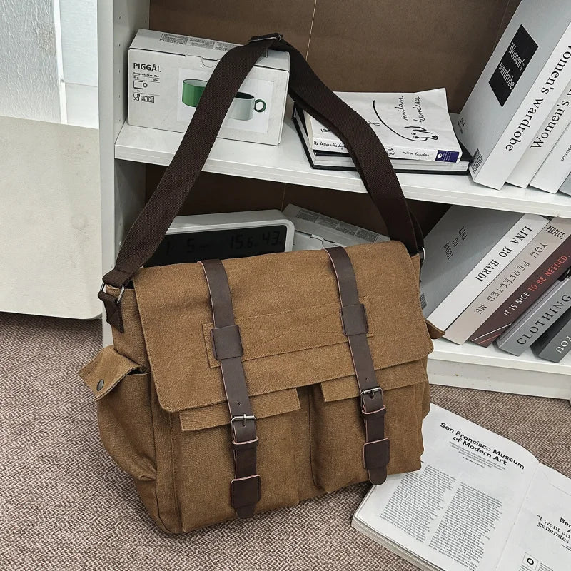 Large Canvas Messenger Bag – College & Work Shoulder Bag Canvas Messenger Bag Nixie