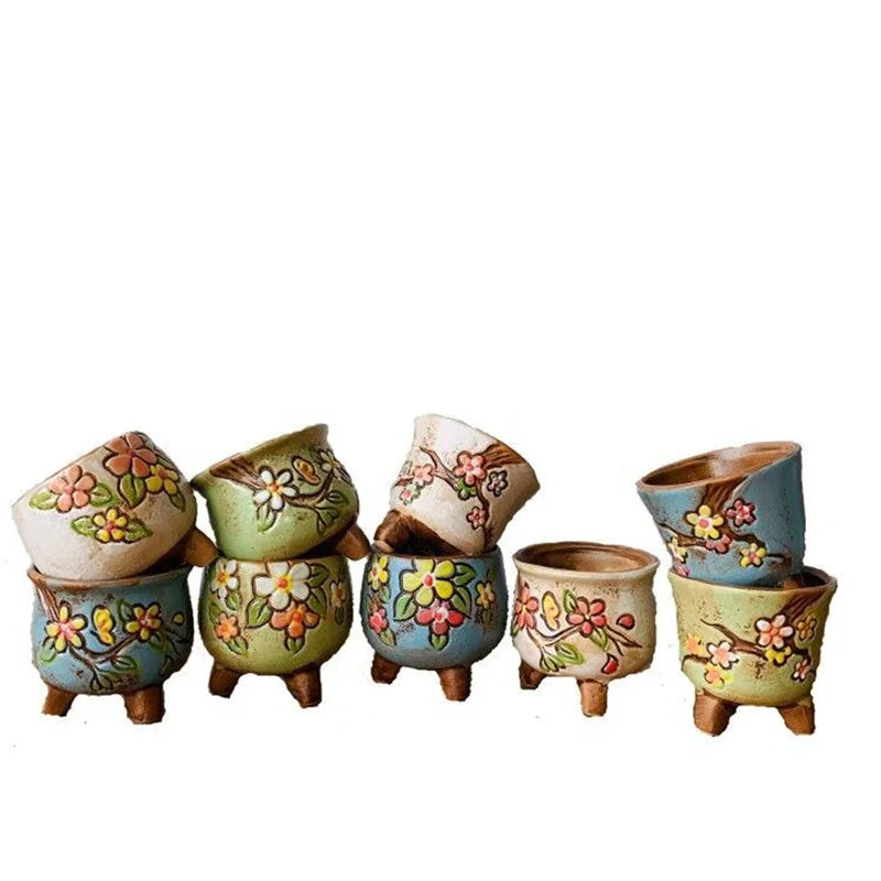 Hand-Painted Ceramic Succulent Planter Pot | Retro Thumb Pot Ceramic Succulent Planter Nixie
