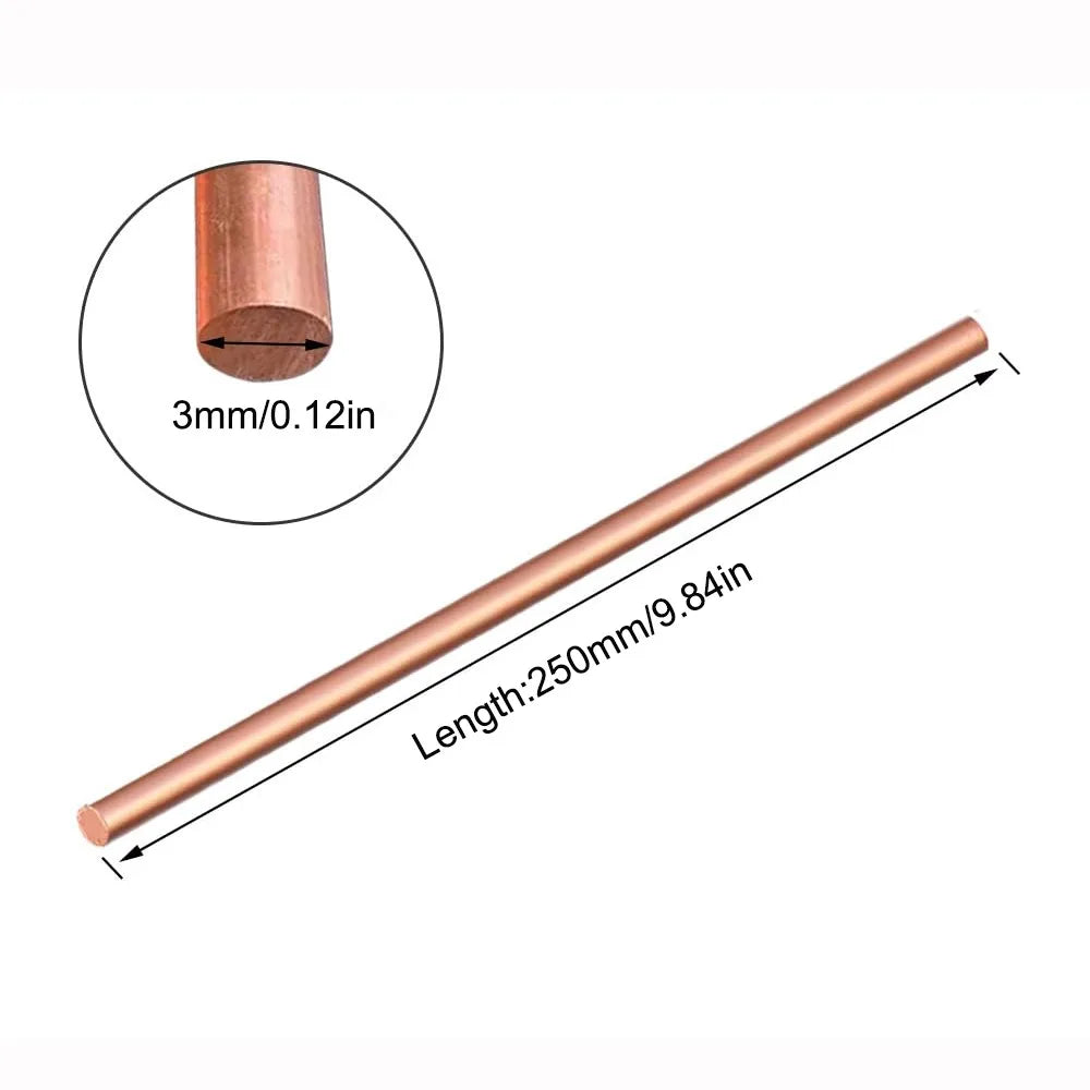T2 Solid Copper Round Bar Rod 3–10mm x 250mm | Pure Copper Copper Metal Rod Nixie 3mm