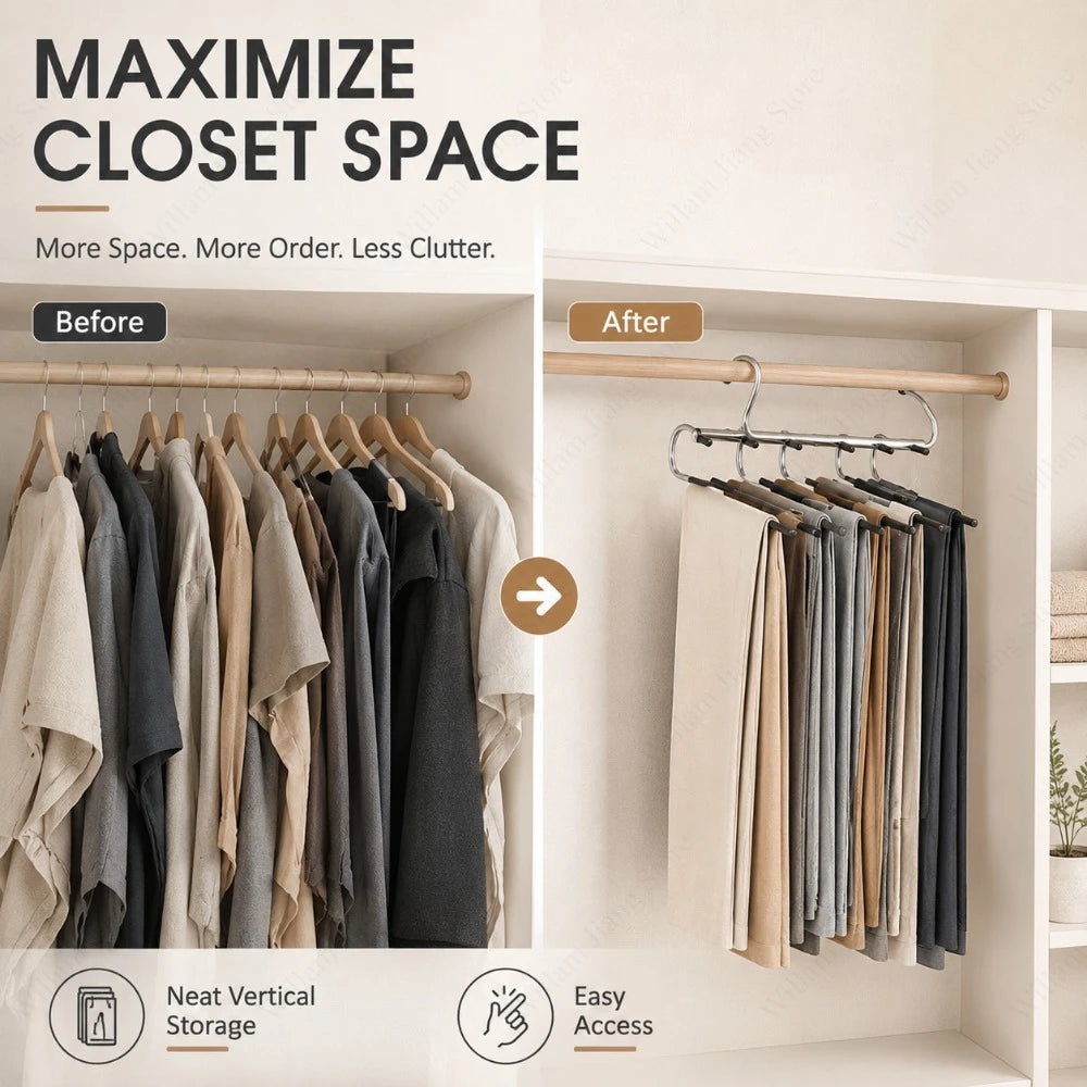 Space Saving Pants Hanger 6 & 8 Layer Stainless Steel Organizer Pants Hanger Organizer Nixie