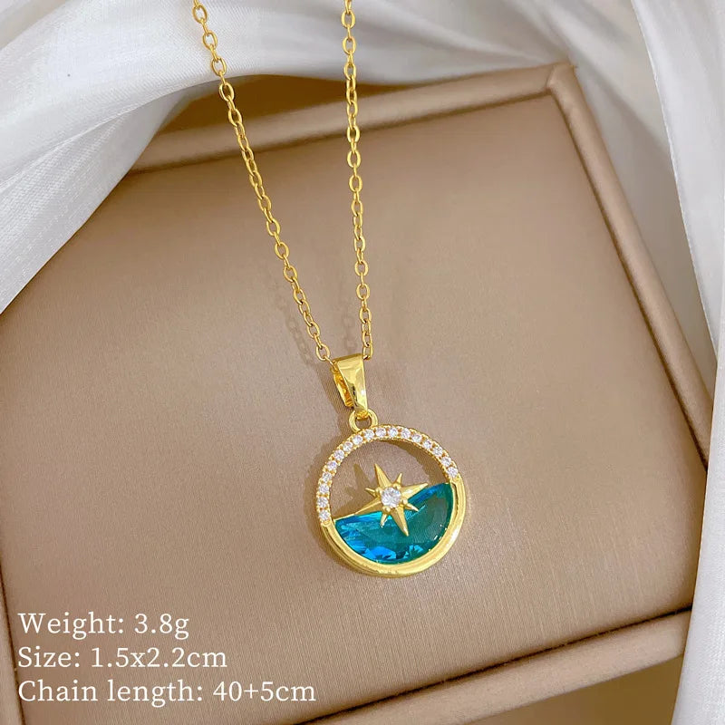 Women's Gold Starburst Pendant Clavicle Necklace – Stainless Steel