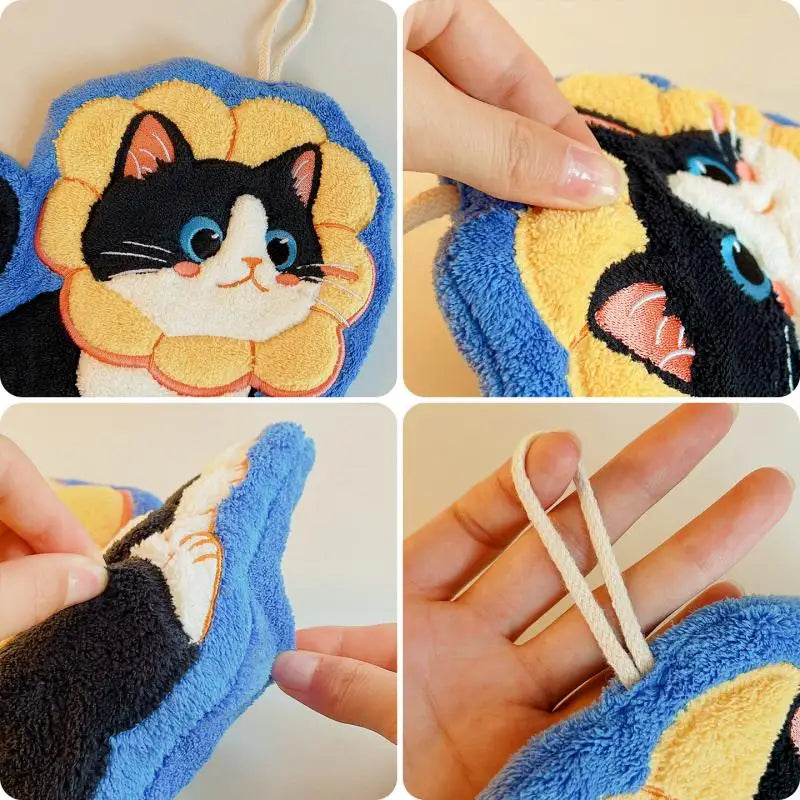 Kawaii Cat Coral Fleece Hand Towel – Soft & Absorbent Decorative Hand Towel Nixie