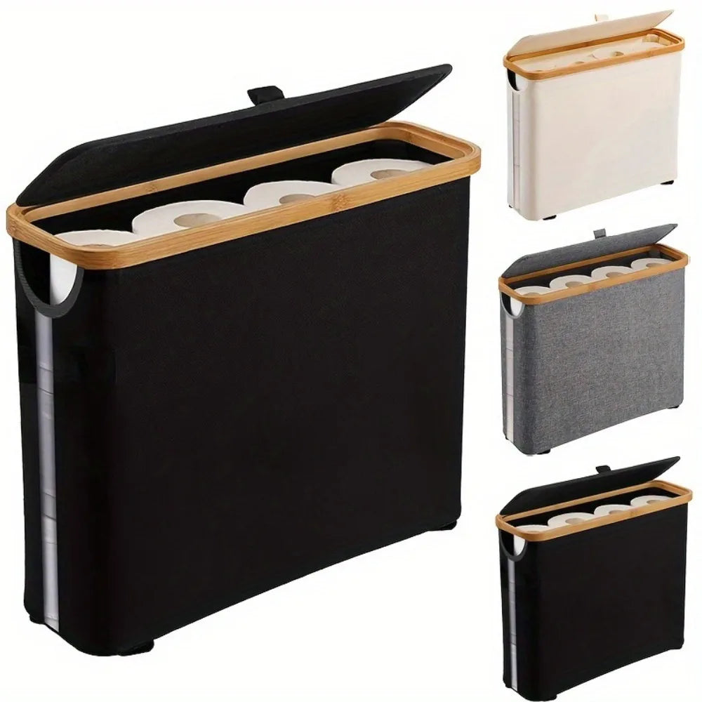 Bamboo Toilet Paper Storage Basket with Lid – Large Capacity Bathroom Storage Basket Nixie