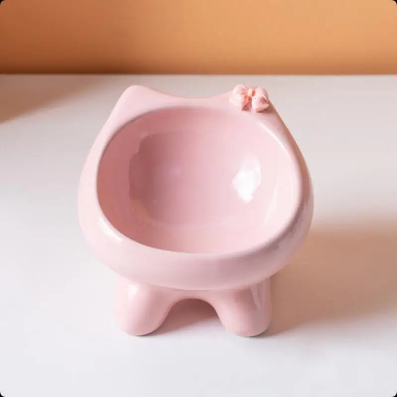 15° Tilted Ceramic Cat Bowl | Elevated Whisker-Friendly Pet Bowl Ceramic Cat Bowl Nixie Pink