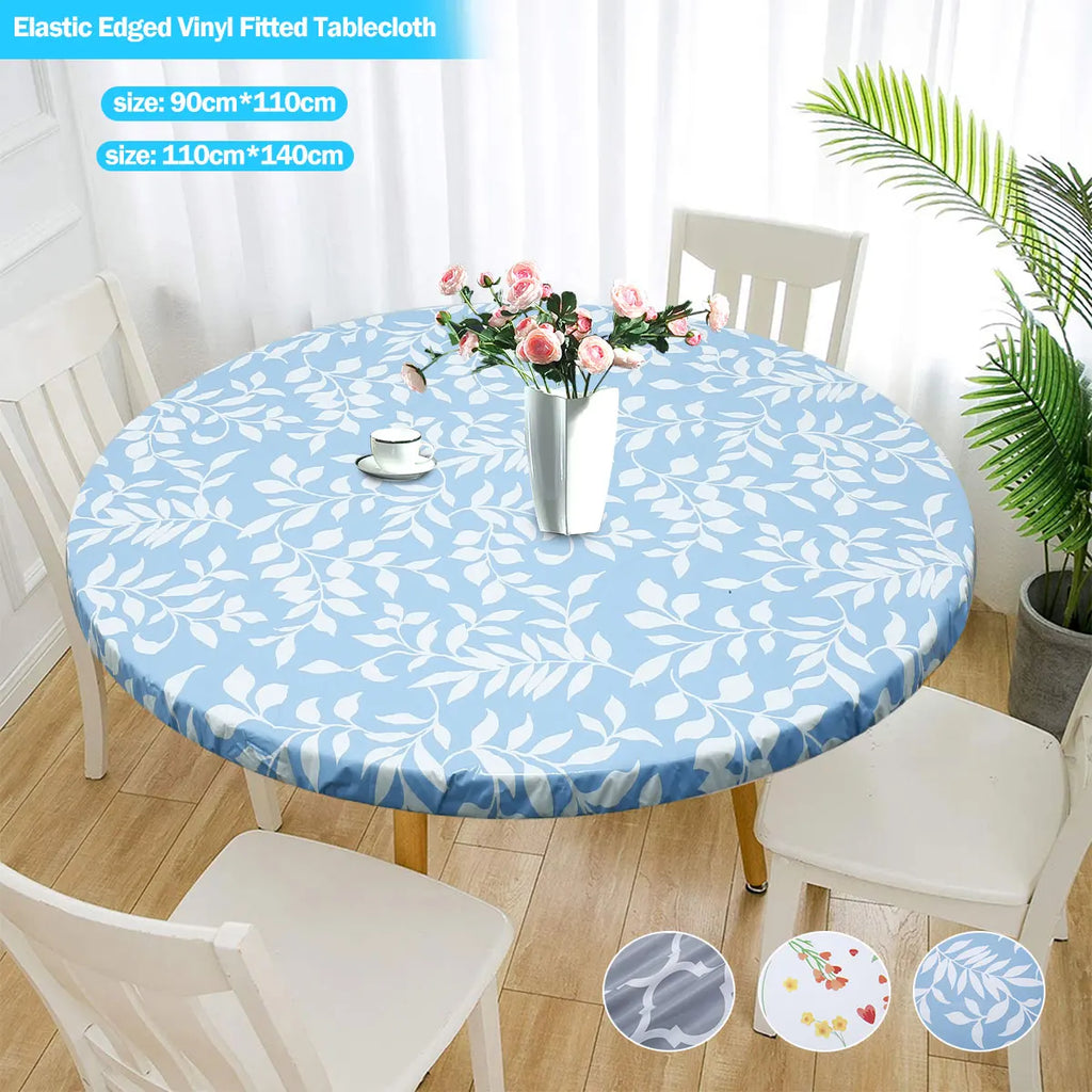 Round Elastic Vinyl Tablecloth – Waterproof Fitted Table Cover Fitted Vinyl Tablecloth Nixie