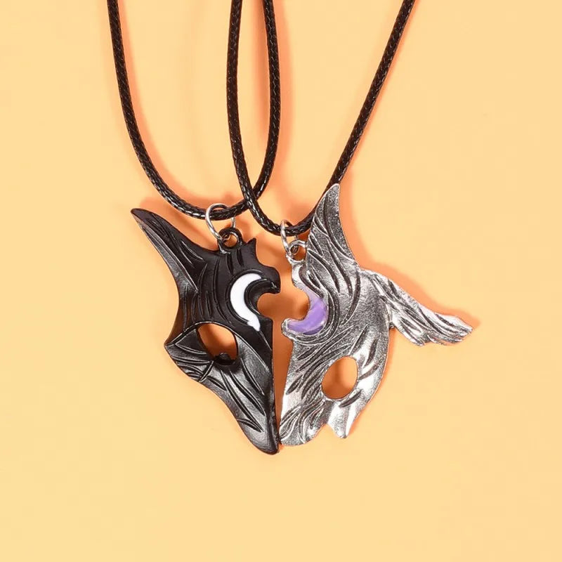 2PCS Silver Sheep & Wolf Couple Pendant Necklace Set Pendant Necklace Set Nixie