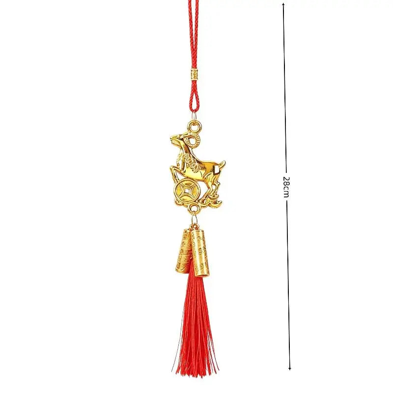 Golden Chinese Zodiac Goat Ornament with Red Tassel Lucky Charm Hanging Ornament Nixie