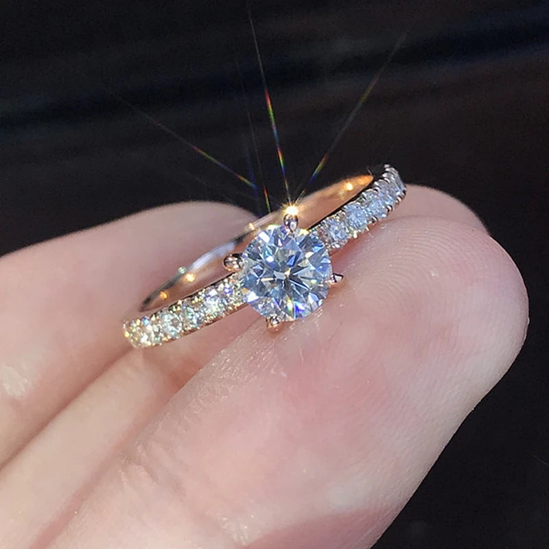 Women's 14K Gold Plated Glass Diamond Ring – Light Luxury