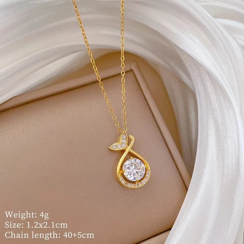 Copper Pendant Necklace Women | Stainless Steel Clavicle Chain Pendant Necklace Nixie XL2606-404