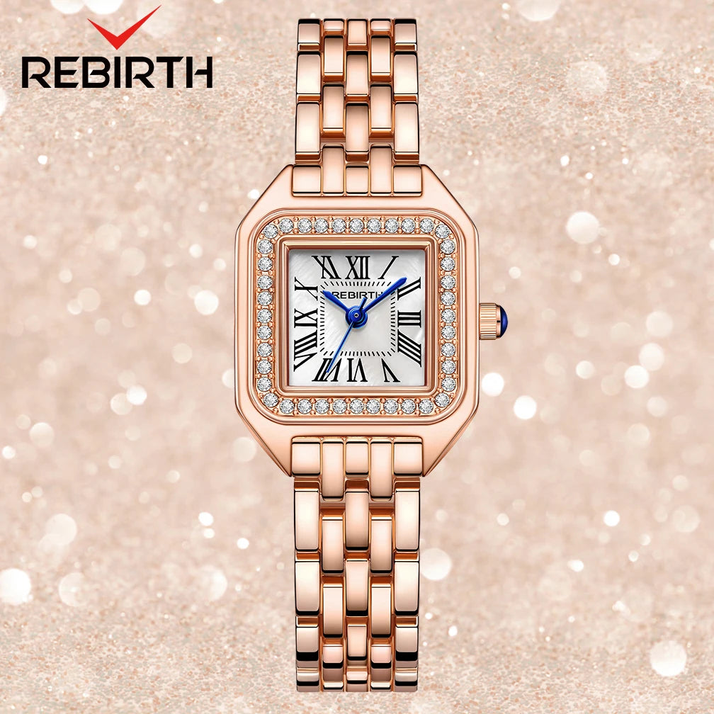 REBIRTH Women's Square Roman Numeral Quartz Watch | Elegant Women's Quartz Watch Nixie Rose