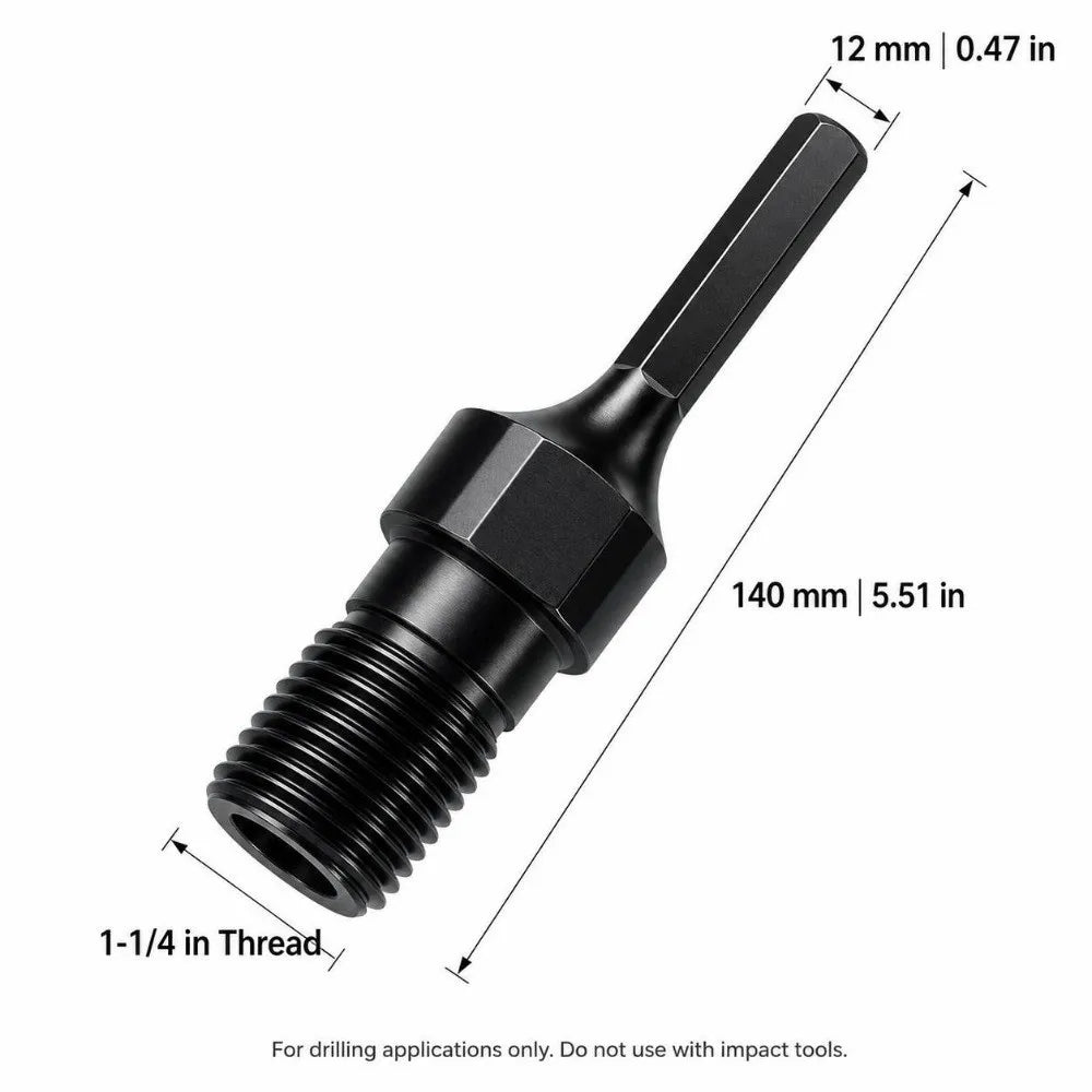 UNC 1-1/4" Core Drill Bit Adapter – 1/2" Hex Shank, 40Cr Steel Core Drill Adapter Nixie