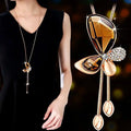 Luxury Tassel Crystal Flower Long Pendant Necklace for Women