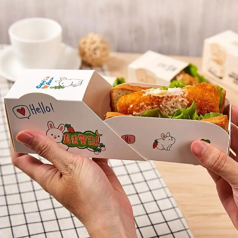50Pcs Disposable Sushi Taco Paper Boxes – Greaseproof Cartoon Disposable Food Boxes Nixie