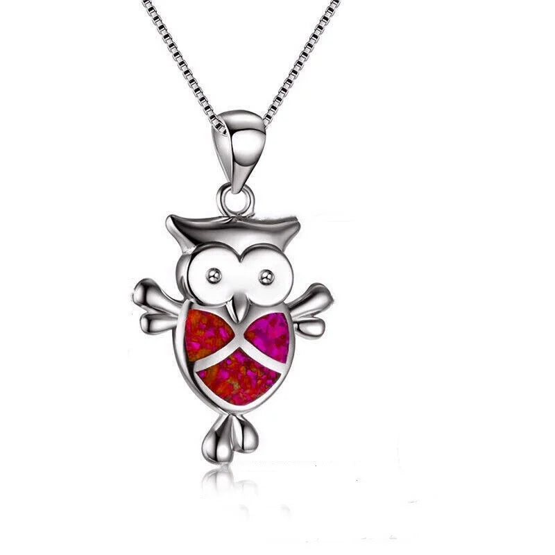 Nixie Owl Pendant Necklace Simulated Opal Mood Tracker Pendant Necklace Nixie Red