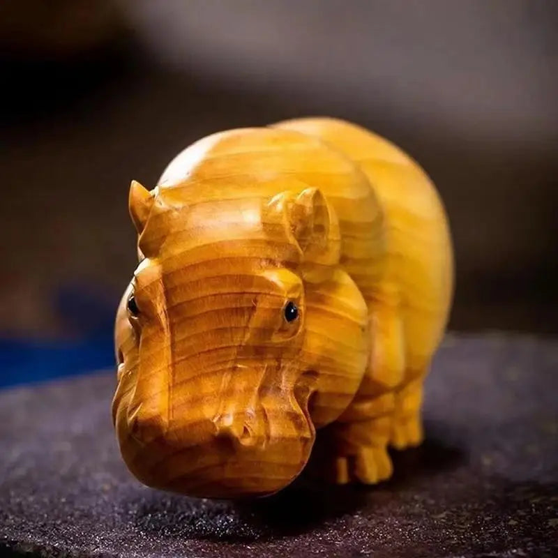 Hand-Carved Rhino Hippo Elephant Figurines – Home Décor Set Animal Figurines Nixie