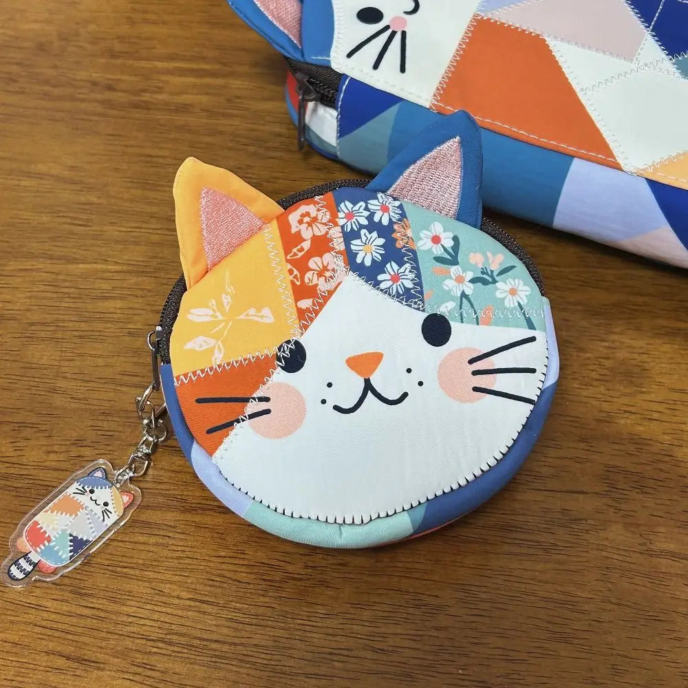 Large Capacity Cat Patchwork Pencil Case – Cute Stationery Bag