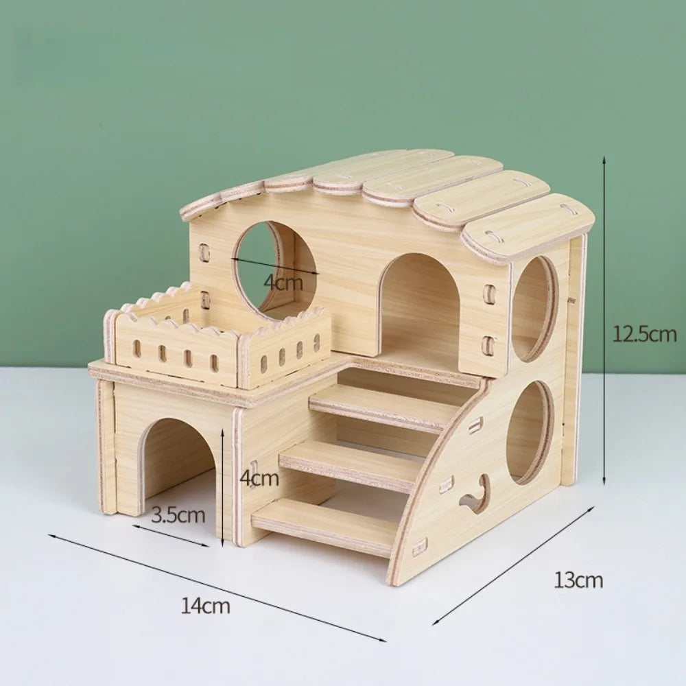 Wooden Hamster Villa Platform House – Chewable Climb Toy