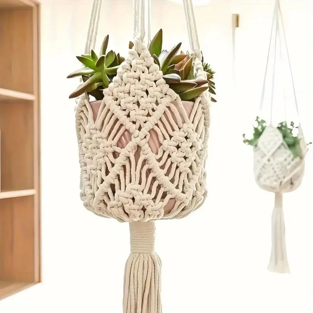 Boho Macrame Plant Hanger Cotton Rope Woven Hanging Basket Macrame Plant Hanger Nixie