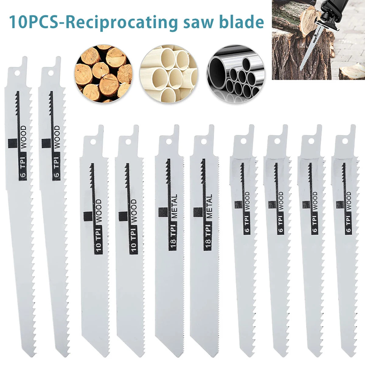 10Pcs Reciprocating Saw Blades – Wood, Metal & Plastic Set Reciprocating Saw Blades Nixie Default Title