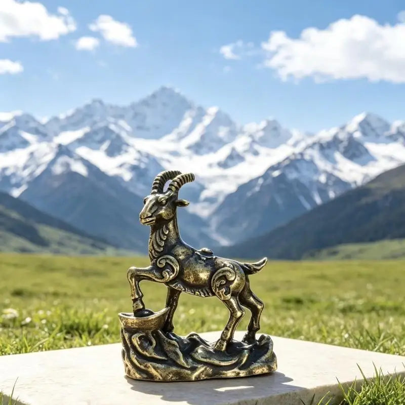 Metal Zodiac Goat Statue – Feng Shui Tabletop Ornament Decorative Figurine Nixie
