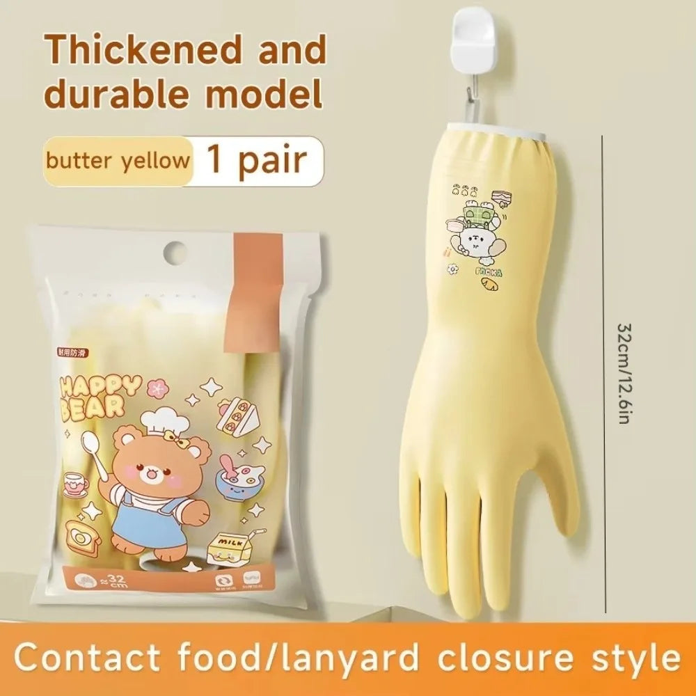 Cute Cartoon Kitchen Dishwashing Gloves – Non-Slip, Reusable