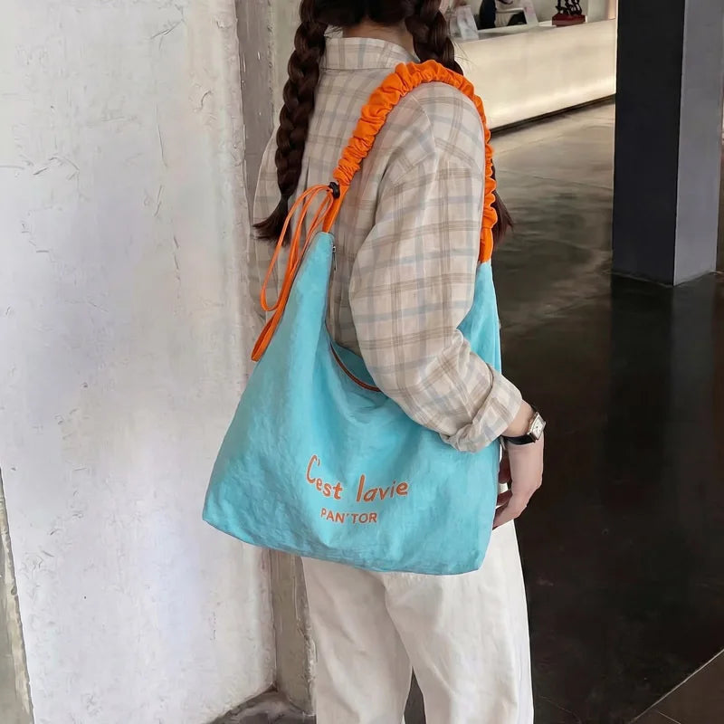 Korean Canvas Tote Bag Women – Large Embroidered Shoulder Bag Canvas Tote Bag Nixie