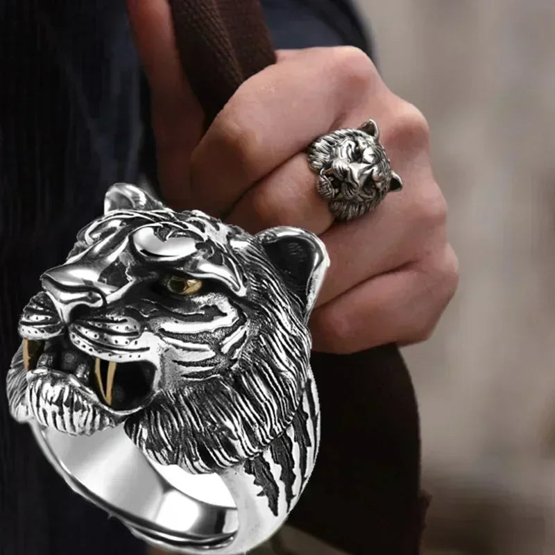 Tiger Head Adjustable Biker Ring | Zinc Alloy Retro Punk Style Fashion Ring Nixie