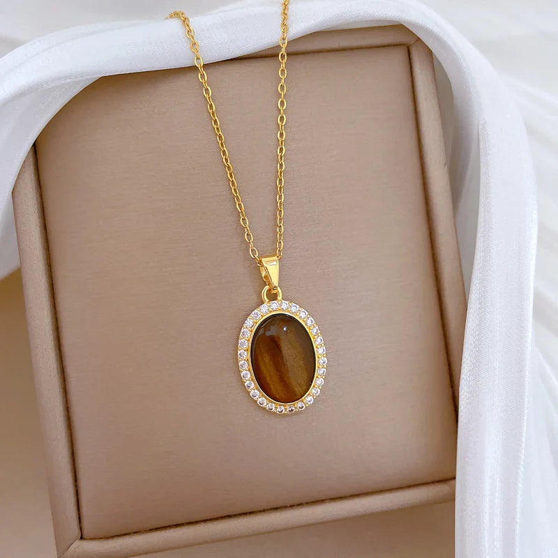 Egg-Shaped Zirconia Choker Necklace | Gold Stainless Steel Pendant Choker Necklace Nixie
