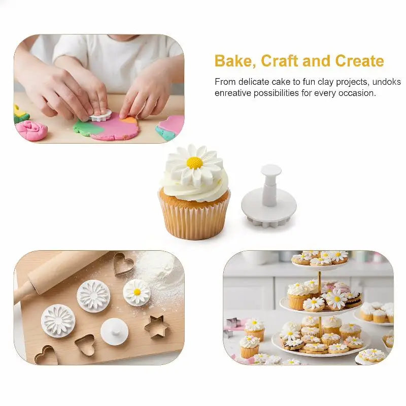 4-Piece Flower Fondant Plunger Cookie Cutter Mold Set Cookie Cutter Mold Nixie