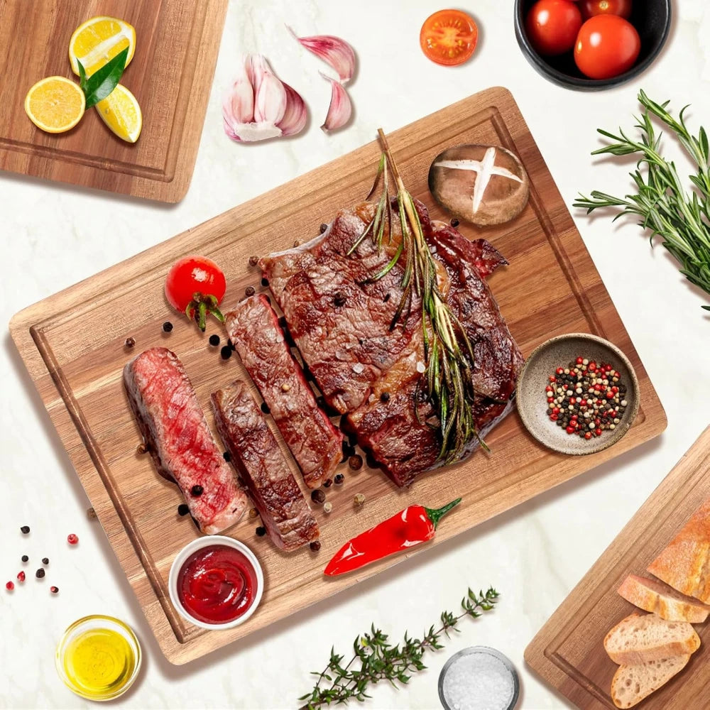 Wooden Cutting Board with Juice Grooves – Kitchen Chopping Tray Wooden Cutting Board Nixie