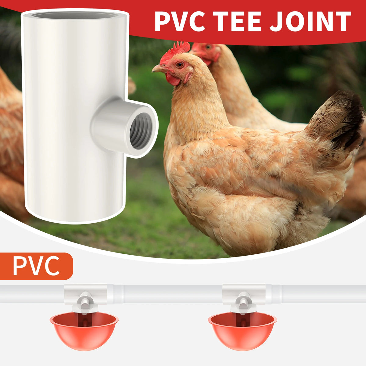 25Pcs Poultry Waterer PVC Tee Fittings for Chickens & Ducks Poultry Waterer Fittings Nixie