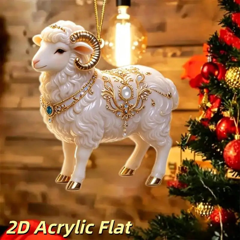 Acrylic Chinese Zodiac Goat Ornament – Red Gold Festive Decor
