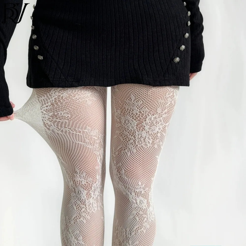 Plus Size Fishnet Pantyhose Floral Jacquard Stockings for Women Fishnet Pantyhose Nixie