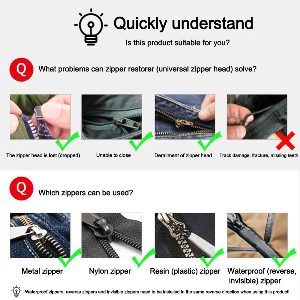 3-Size Zipper Repair Kit – Universal DIY Replacement Puller