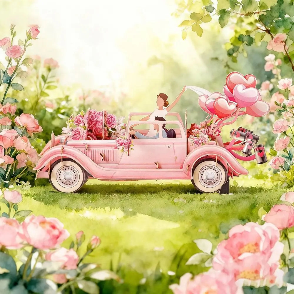 3D Pop-Up Wedding Card – Floral Watercolor Just Married Pop-Up Greeting Card Nixie