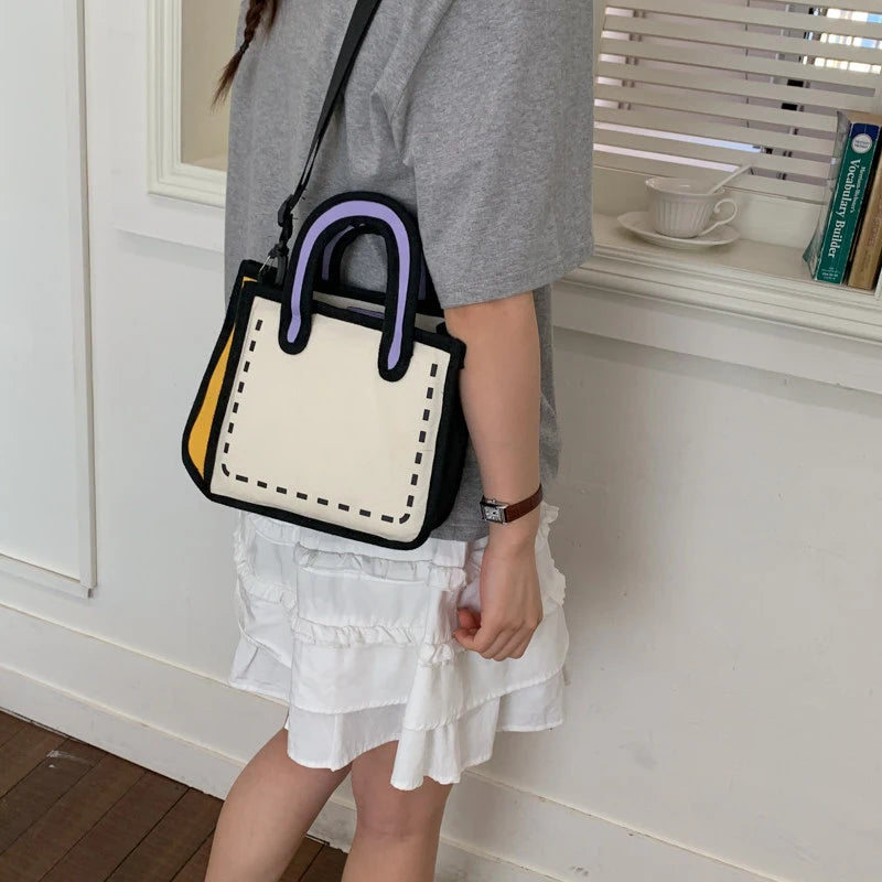 Japanese Manga 2D Flat Canvas Crossbody Tote Bag for Women Canvas Crossbody Tote Nixie