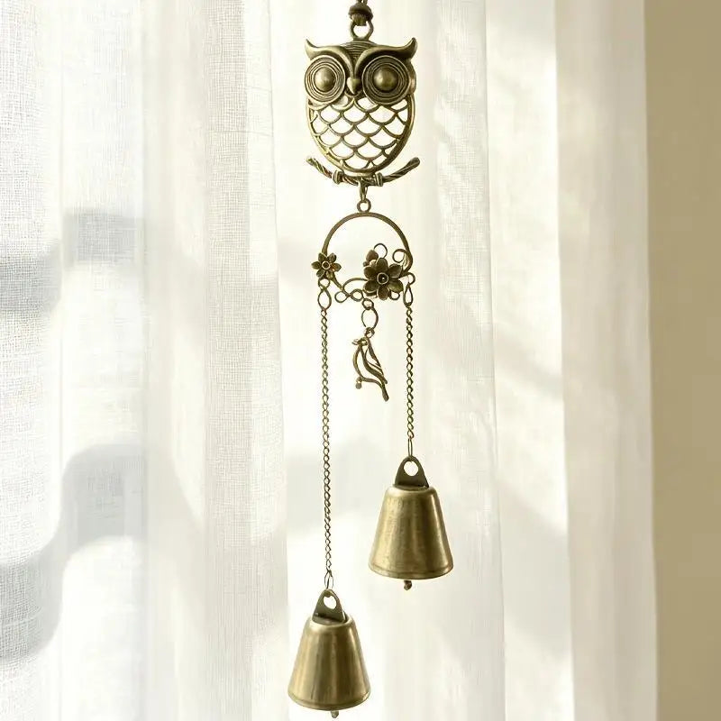 Owl Wind Chime Metal Double Bell Hanging Decor – Garden & Patio Wind Chime Nixie
