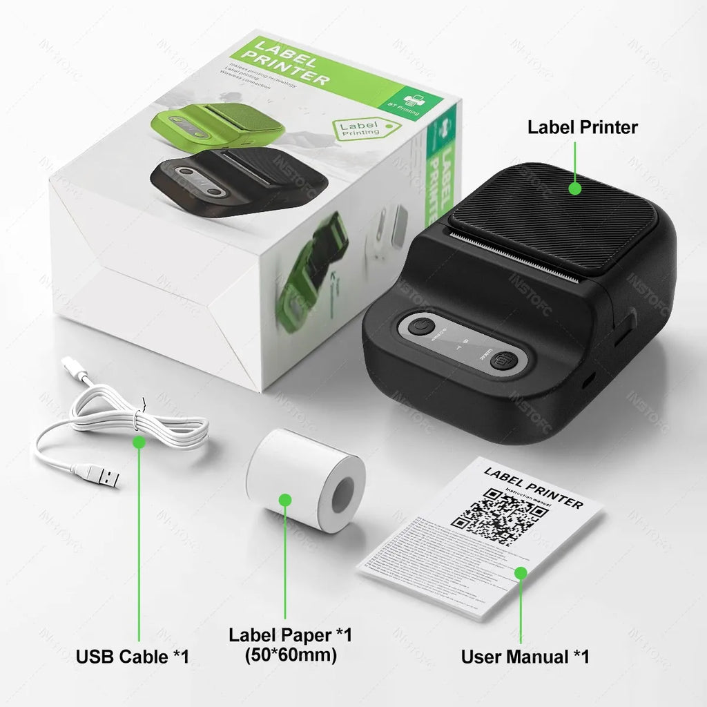INSTOFC Mini Bluetooth Thermal Label Printer – Inkless 203DPI