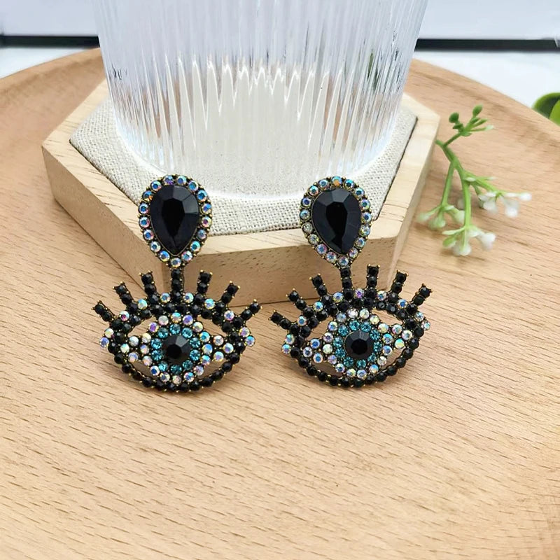 Women's Geometric Drop Earrings – Full Diamond & Colored Glass Drop Earrings Nixie