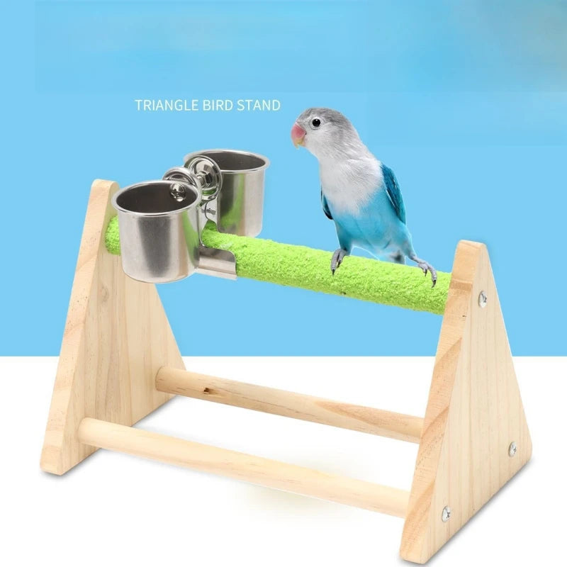 Solid Wood Triangle Parrot Stand – Claw Grinding Desktop Perch