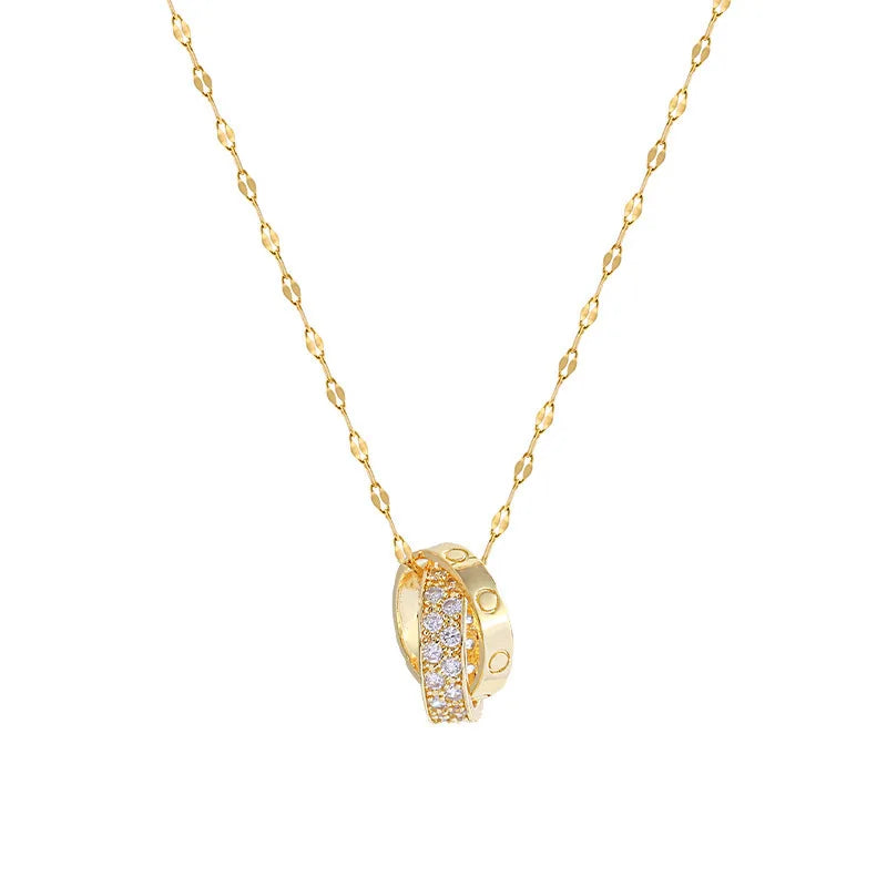 Double Ring Gold Stainless Steel Pendant Necklace for Women Pendant Necklace Nixie